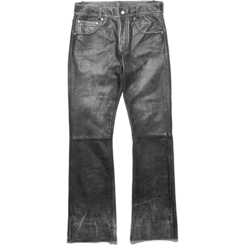 ENFANTS RICHES DÉPRIMÉS Repaired Leather Flare Jeans Worn Black