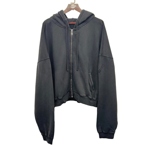 LU'U DAN WASHED ZIP HOODIE OVERDYED BLACK