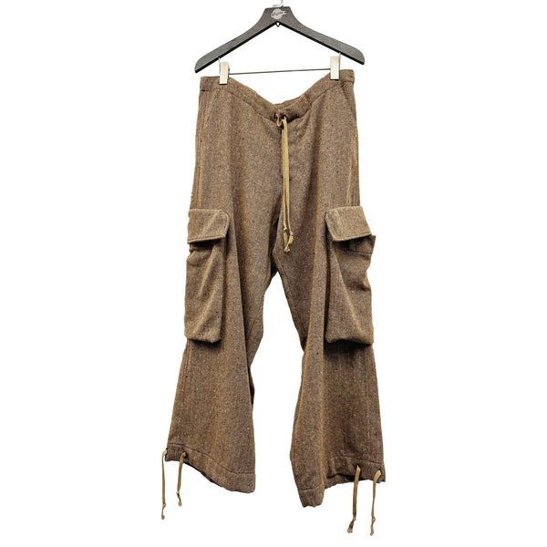 GREG LAUREN HERRINGBONE WIDE LEG CARGO PANT BROWN