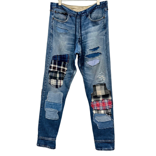 GREG LAUREN 34 PATCHWORK DENIM LOUNGE DENIM BLUE