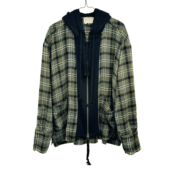 GREG LAUREN ARMY PLAID HOODIE FRONT BOXY ARMY PLAID