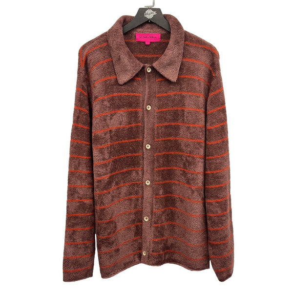 THE ELDER STATESMAN CHENILLE POOL STRIPE BUTTON-UP NAPA/PERSIMMON